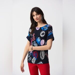 Joseph Ribkoff Abstract Boat Neck Top Style 251132